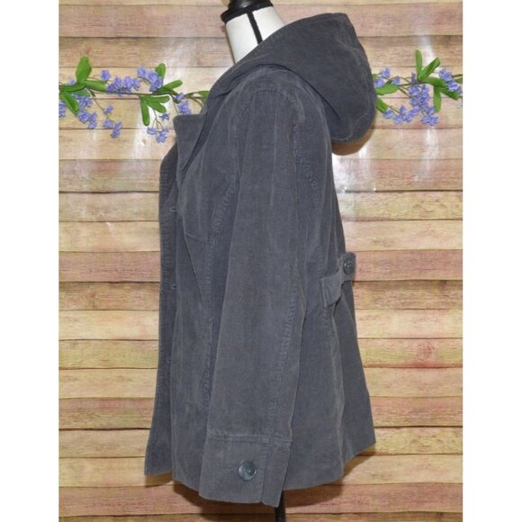 Sonoma Gray Corduroy Double Breasted Button Up Hooded Jacket Pea Coat Size XL - Picture 8 of 14
